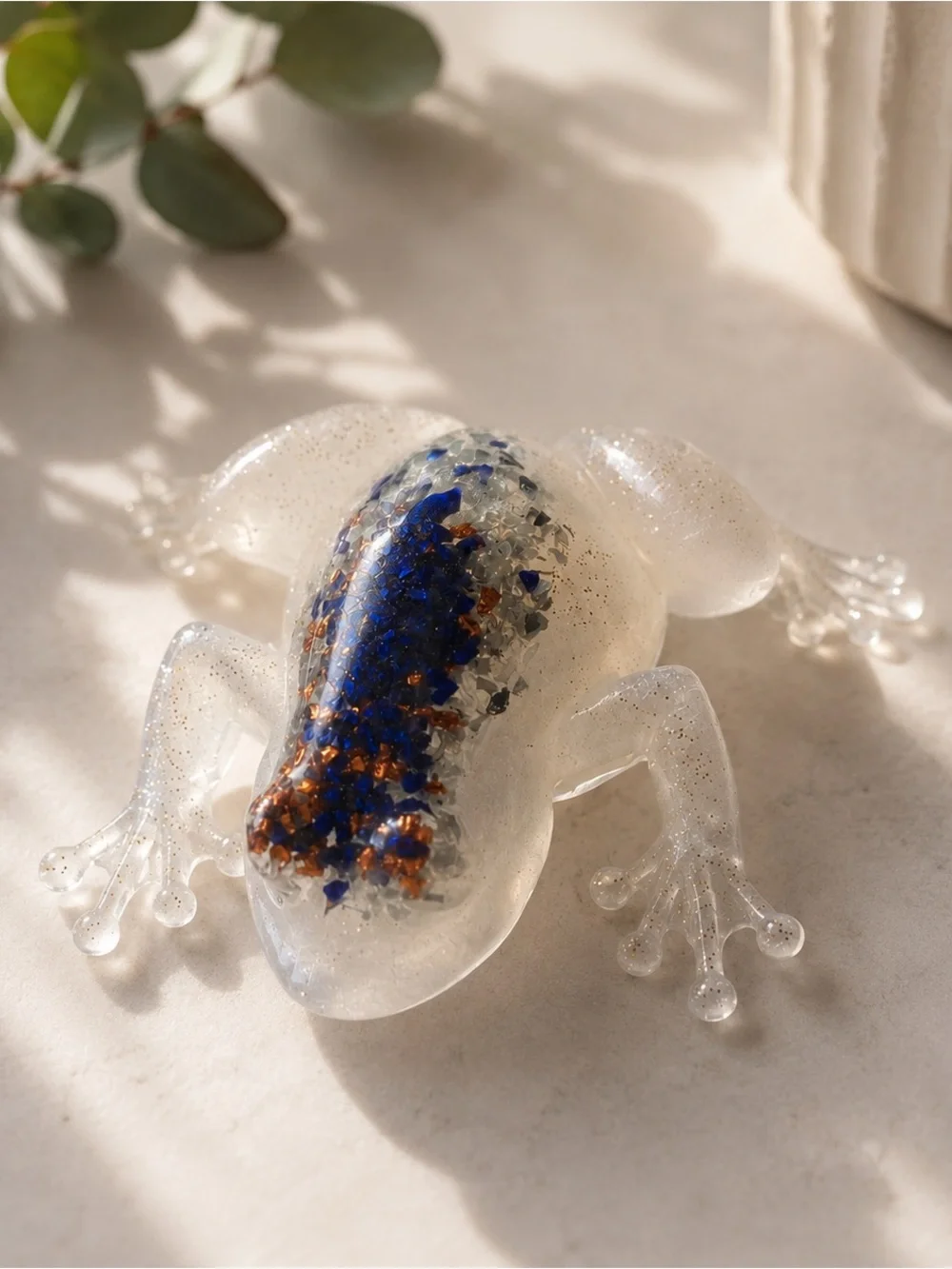 Clear Resin Frog Accent with Purple and Copper Inlay - Reptile Habitat Decor